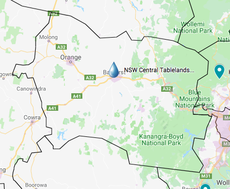 Bathurst/Central Tablelands Water Tank Cleaning service area map