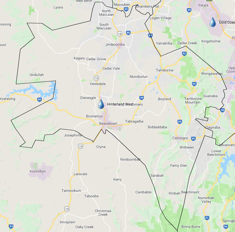 Gold Coast Hinterland Water Tank Cleaning service area map
