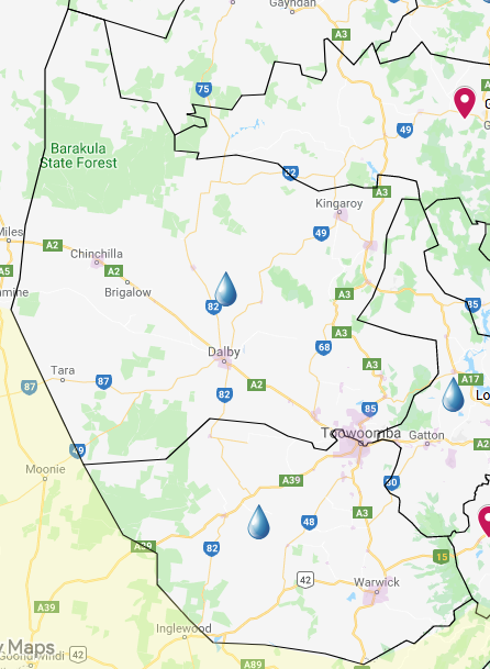 Toowoomba North/South Water Tank Cleaning service area map