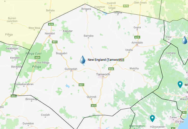 New England/North West NSW Water Tank Cleaning service area map